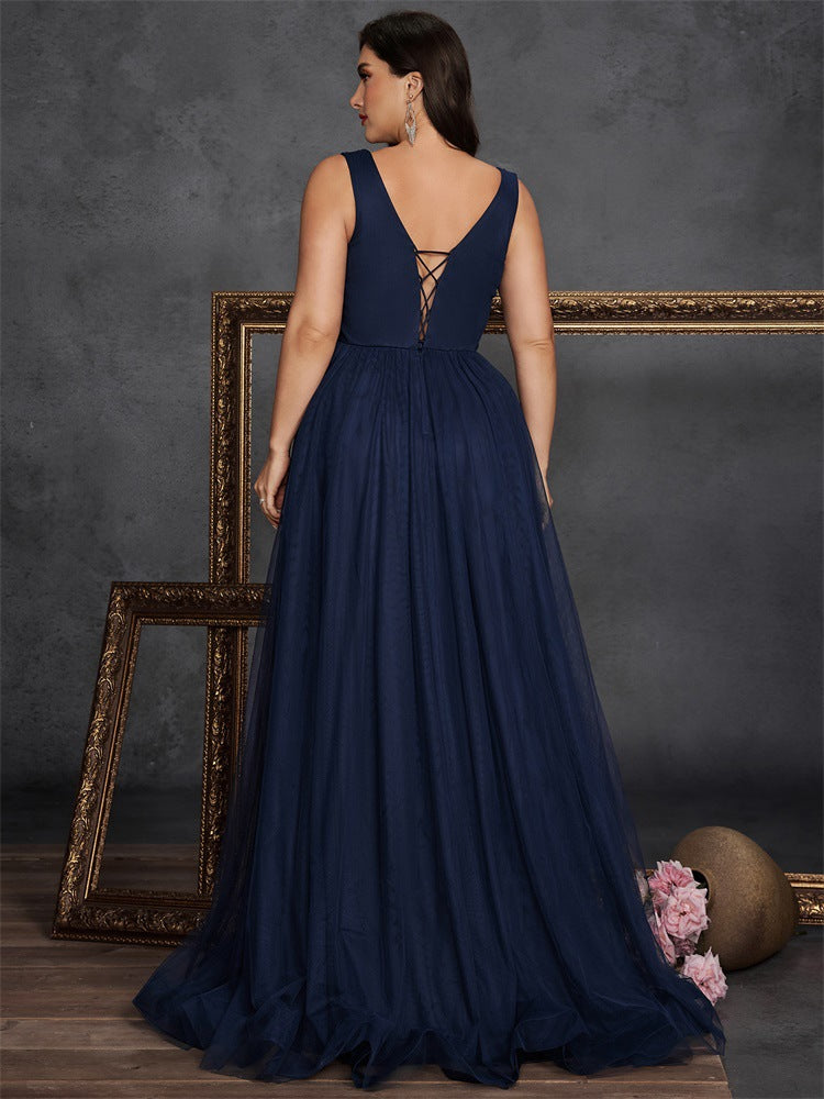 sleeveless tulle gown with beaded bodice – MIDNIGHT