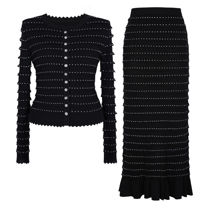 褶皱喇叭袖上衣和高腰裙套装，配腰带 – Rosiny 