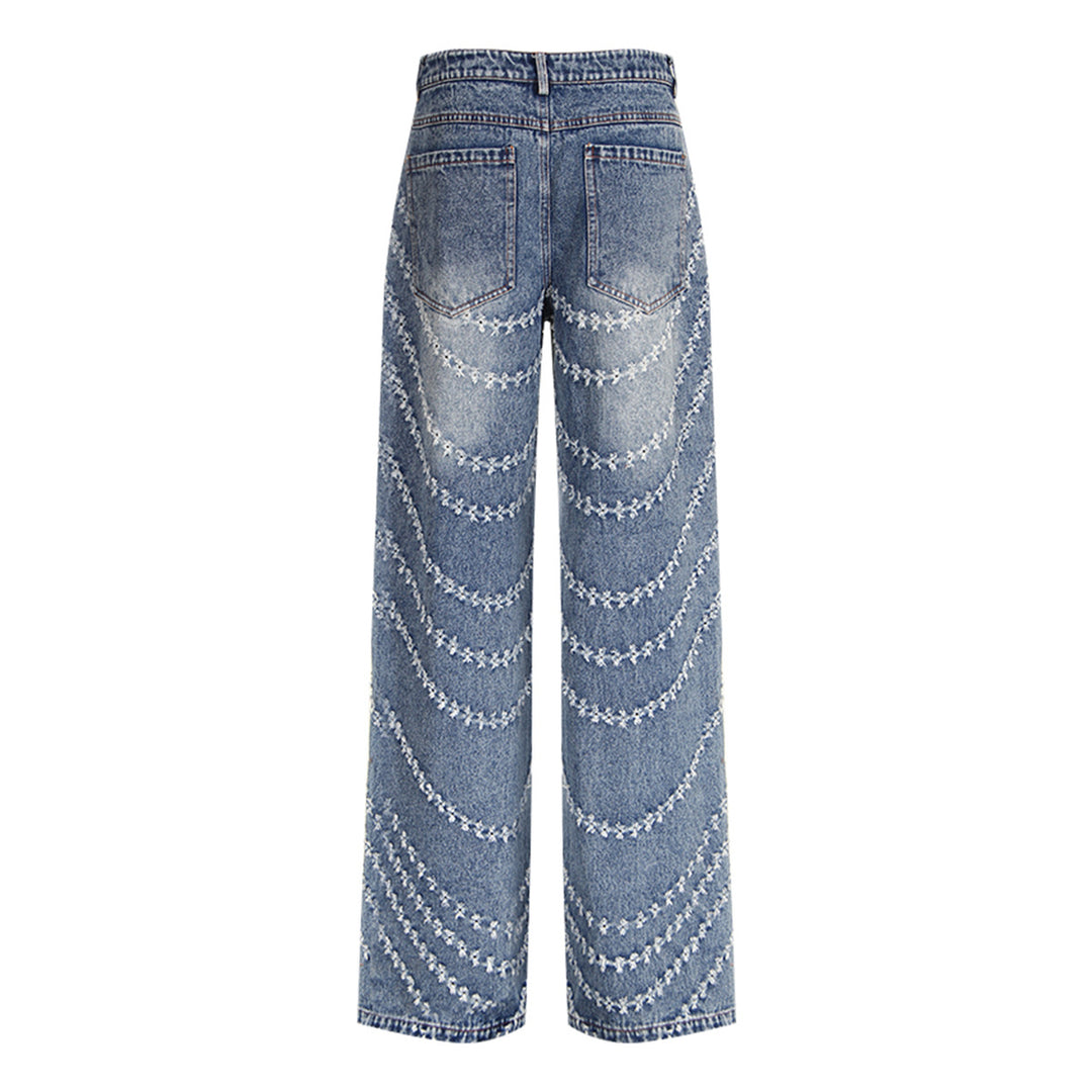 high-waist wide-leg jeans with chain embroidery - NOVAVRU