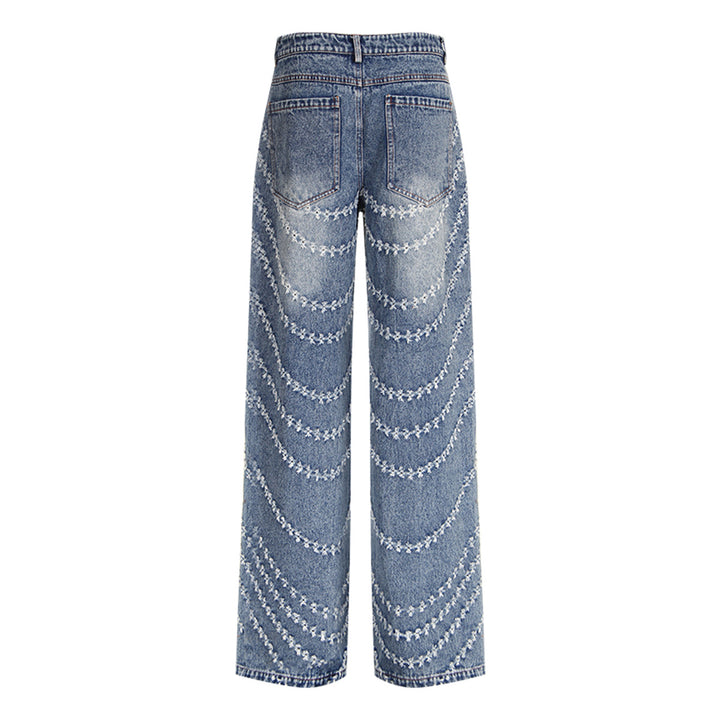 high-waist wide-leg jeans with chain embroidery - NOVAVRU