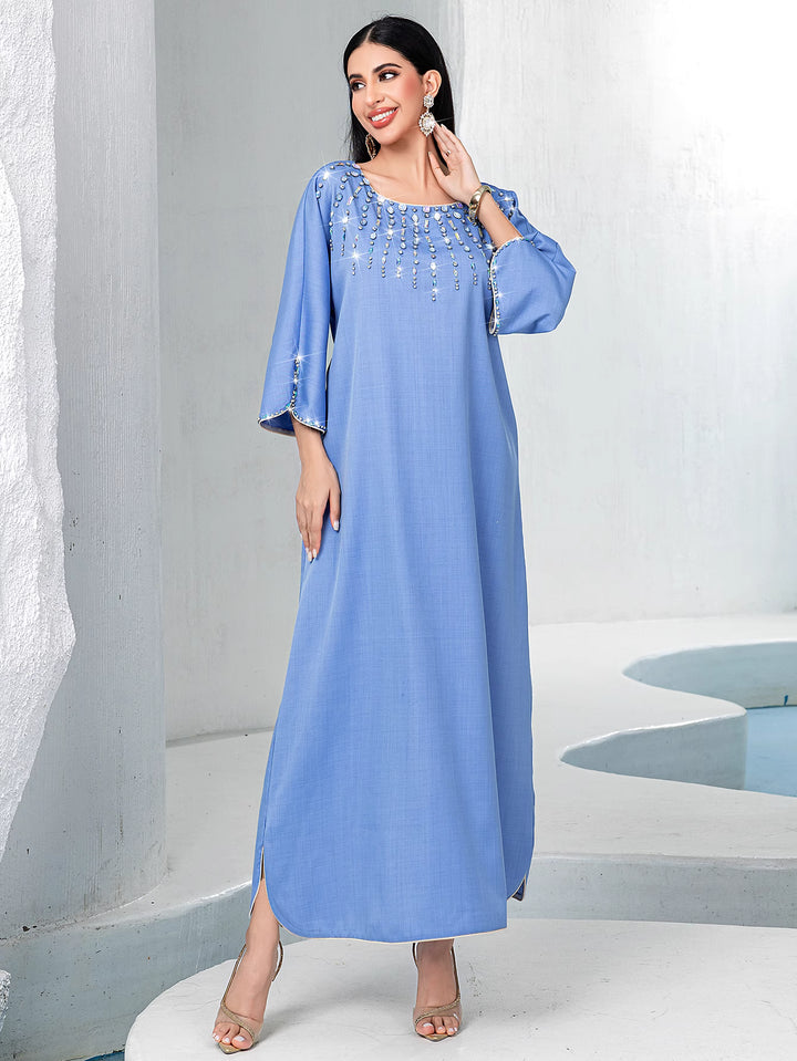 embellished column dress with beaded neckline - LEENA