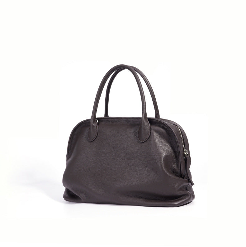 编织藤条手提包，配有双层皮革手柄 – LÉONIE 