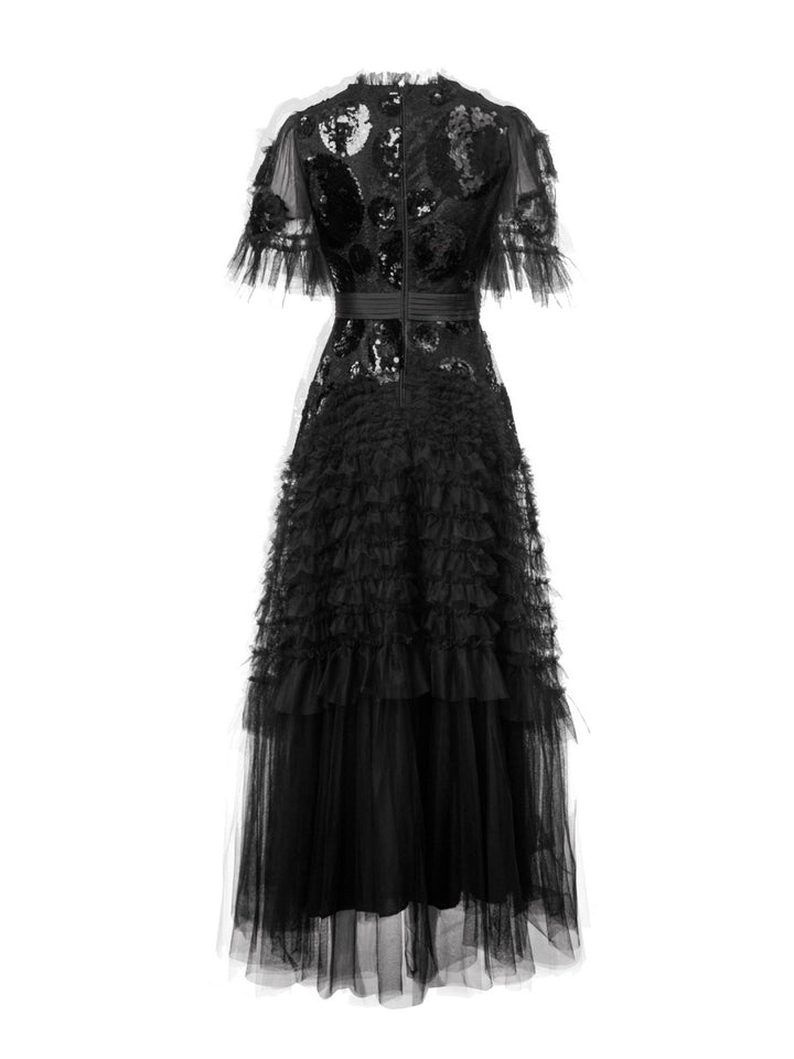 فستان من التول مطرز بالترتر مع تنورة بكشكشة متعددة الطبقات – سيليست