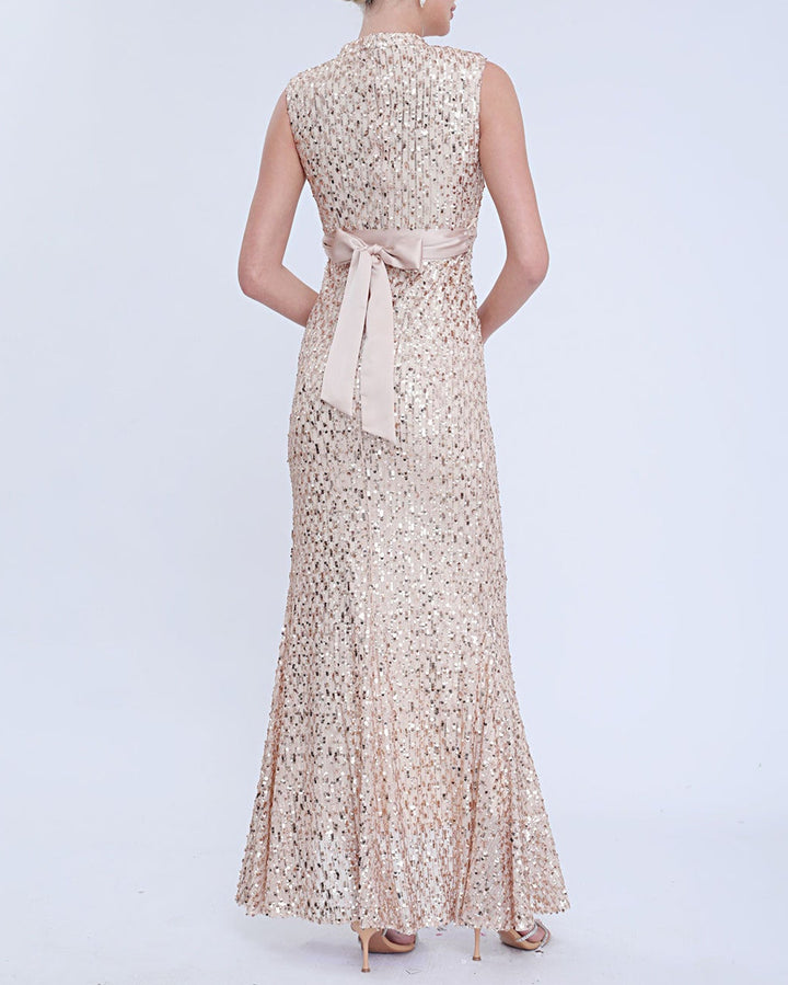 Geplooide top met uitlopende mouwen en maxi-rok set met tailleband – Rosiny 