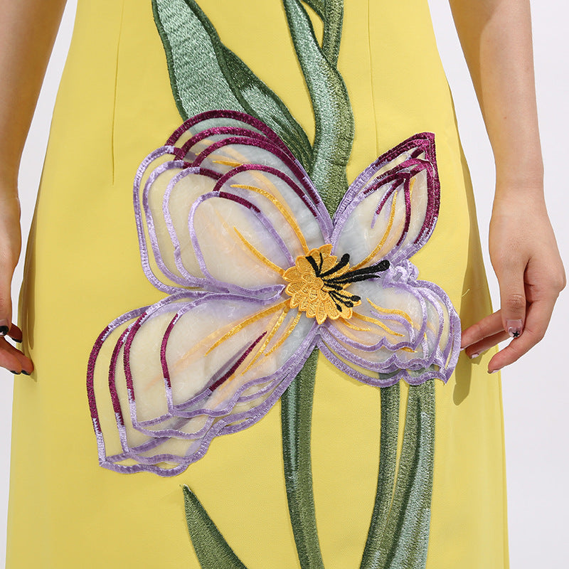 Strapless Column Maxi Dress with Floral Embroidery – IRIS