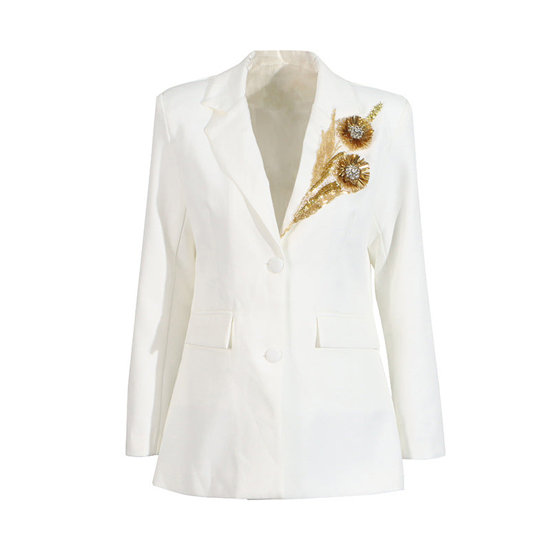tailored blazer with gold floral embellishment – AURELIA