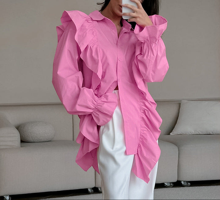 oversized shirt with cascading ruffle panels – AURORA