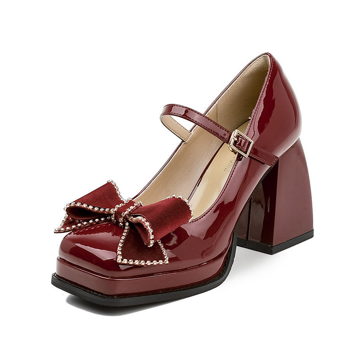 platform pumps with rhinestone bow strap – VIOLETIX