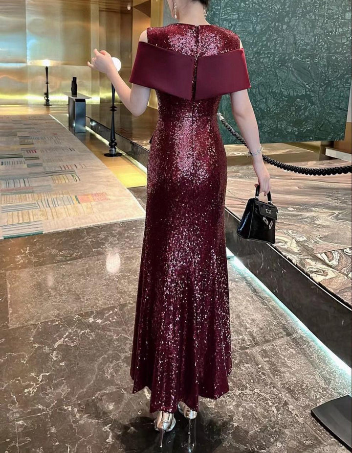 sequin mermaid dress with satin cross-wrap bodice – VIOLETTA