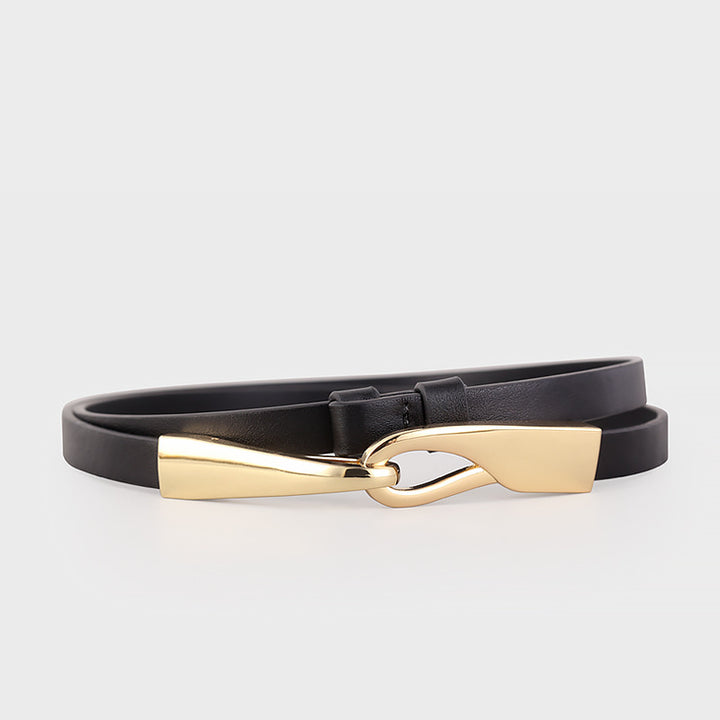 حزام جلدي رفيع بإبزيم ذهبي منحوت - أديل