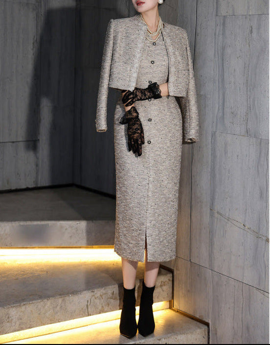 tweed midi dress with cropped jacket – ASTORIA