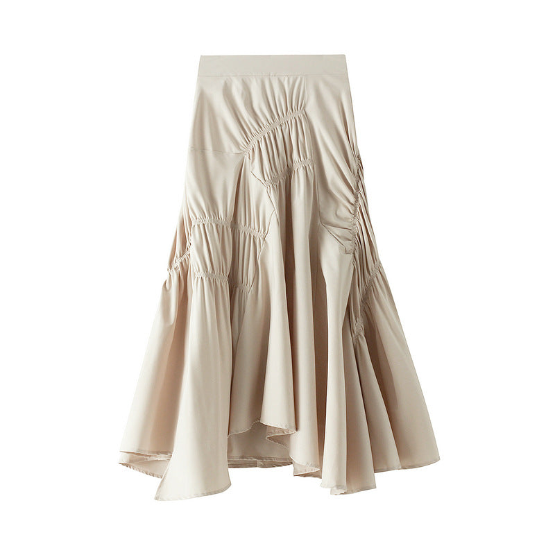 asymmetric ruched midi skirt with draped panels – SOLENE