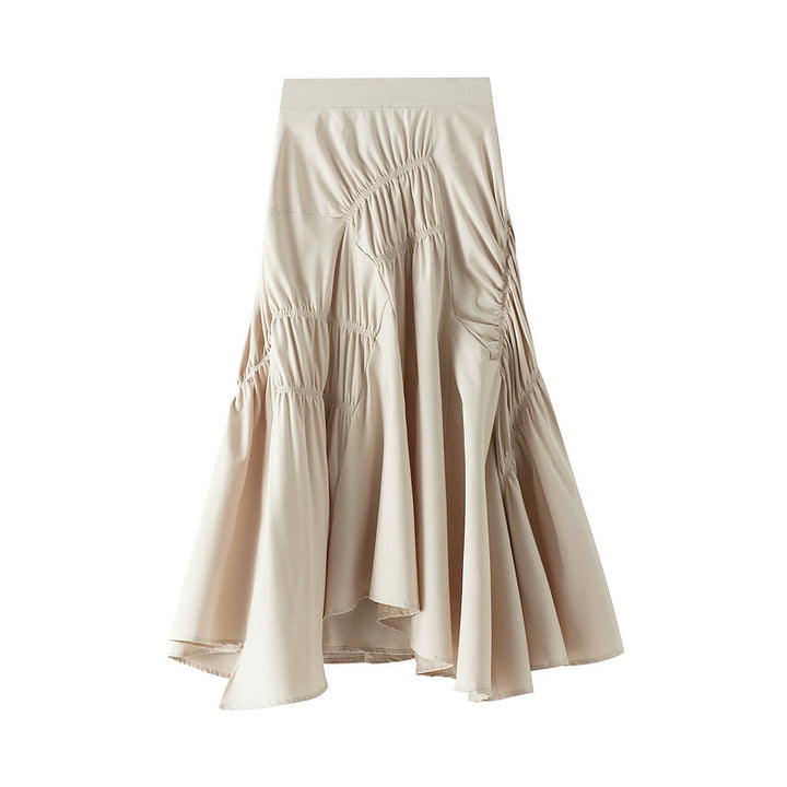 asymmetric ruched midi skirt with draped panels – SOLENE