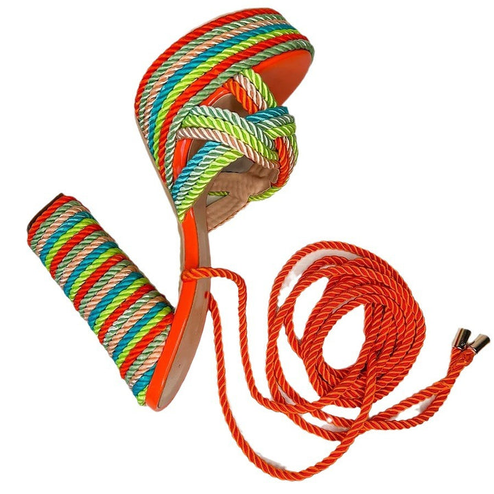 multicolor rope platform heels with ankle tie – RIVIERA