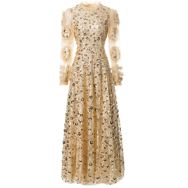 sequined tulle gown with voluminous sleeves – SELENE