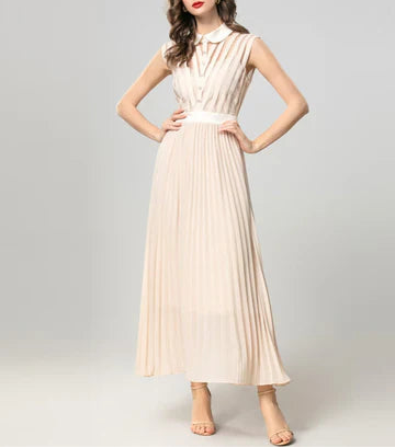 sleeveless pleated maxi dress with collared neckline – ELOISE