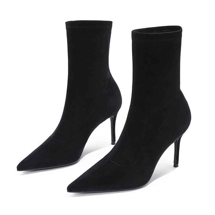 pointed-toe suede ankle boots with slim heel – AURAK