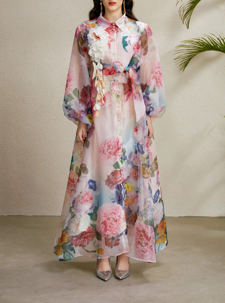 褶皱喇叭袖上衣和高腰裙套装，配腰带 – Rosiny 