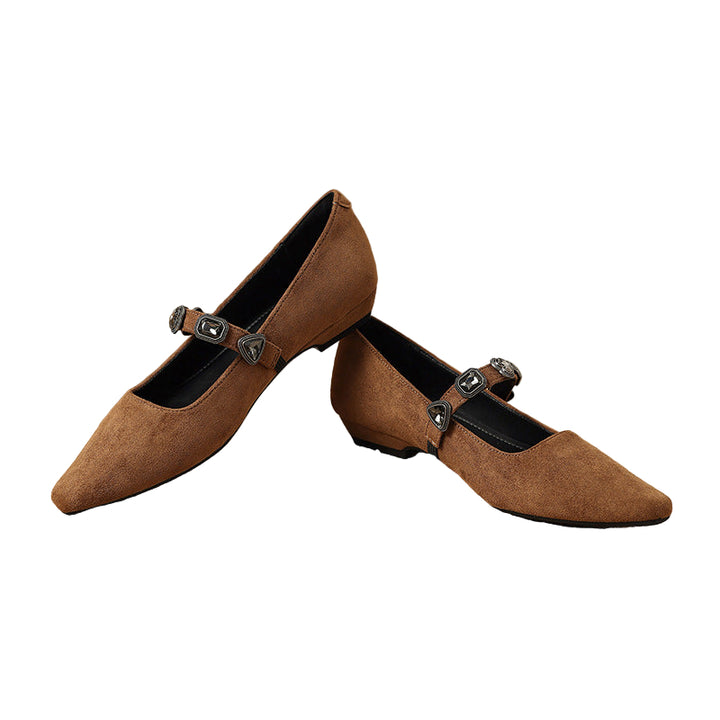 حذاء مسطح مدبب بحزام مزخرف - زويانريت