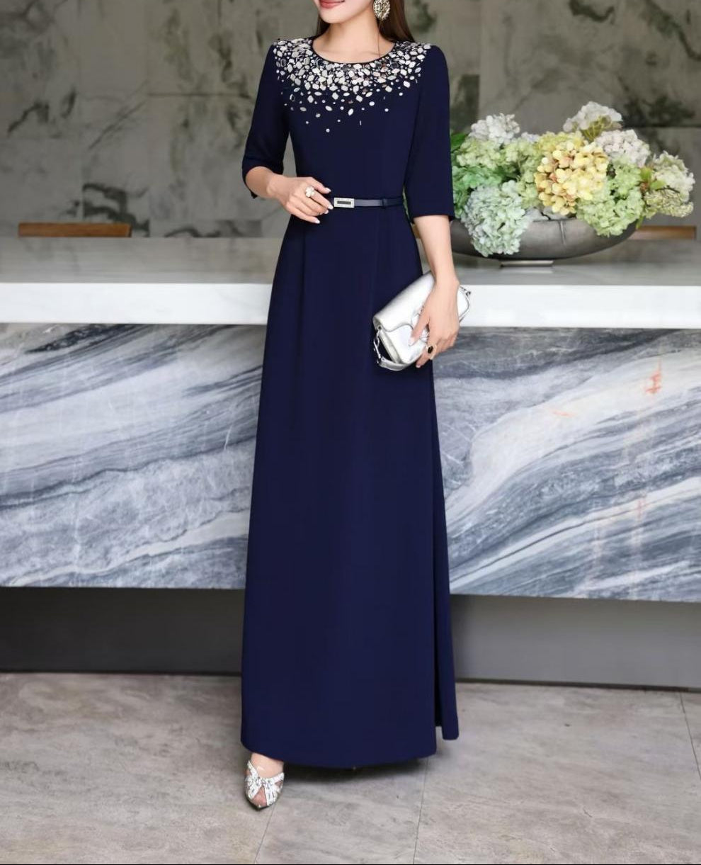 maxi evening dress with embellished neckline – AURORA