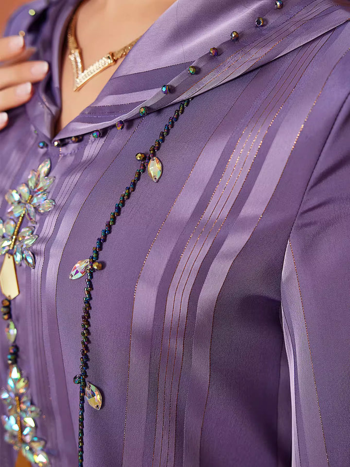 costume évasé sur mesure avec manches bouffantes en satin – VALENCIA 