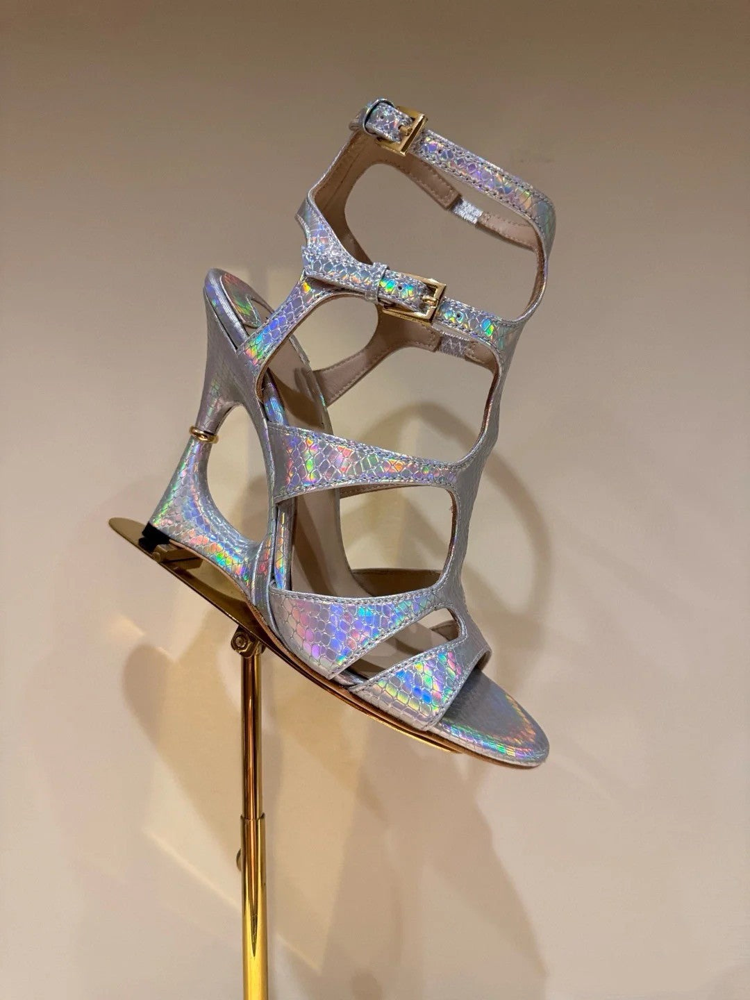 nude croc-embossed strappy heels – SAVANNA