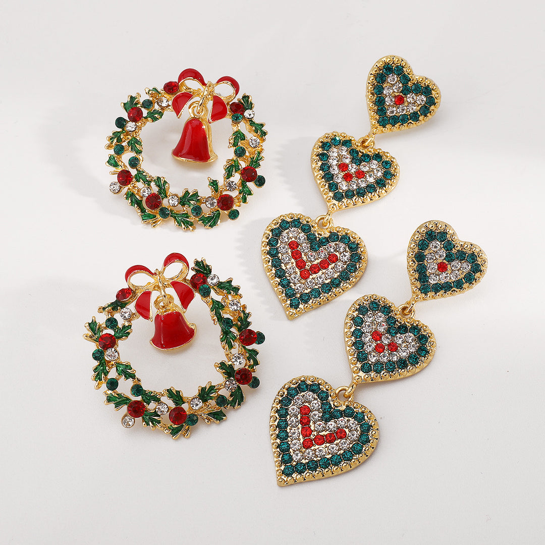 أقراط متدلية على شكل قلب من الكريستال وإكليل احتفالي - هولي