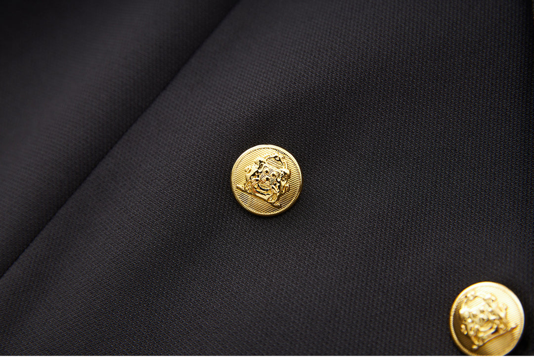 double-breasted tailored blazer with gold buttons – ROUGE