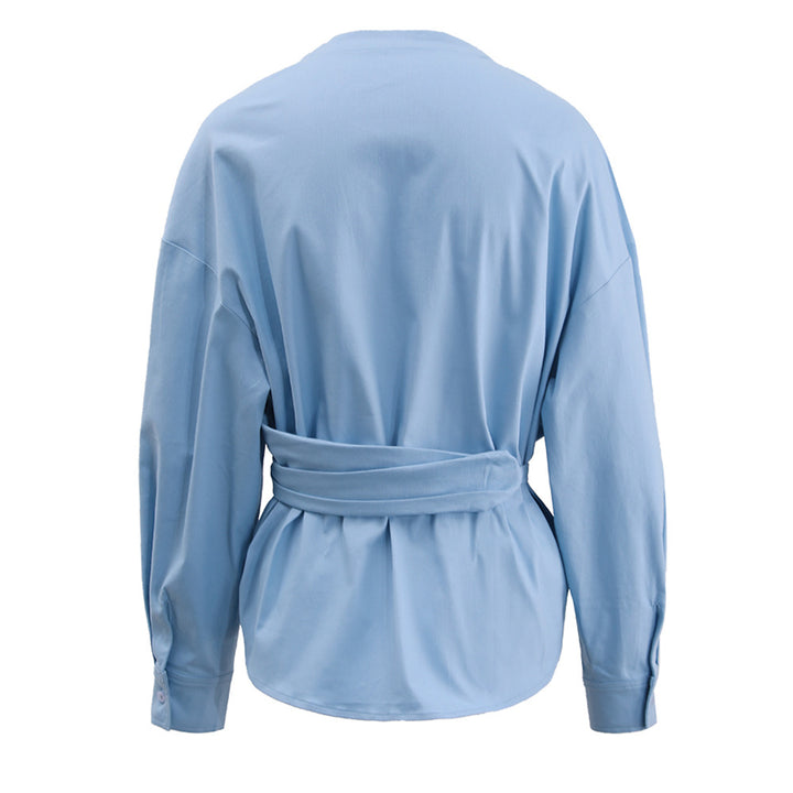 wrap tie-waist blouse with asymmetric neckline – AZURE