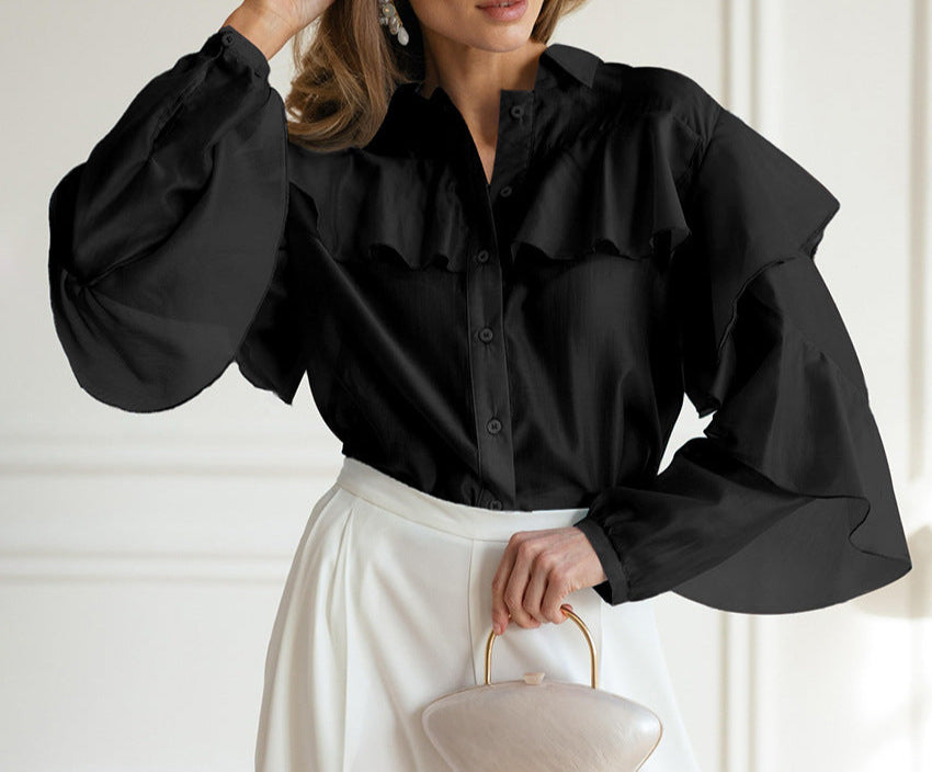 ruffled button-up shirt with voluminous sleeves – ELARIAZ