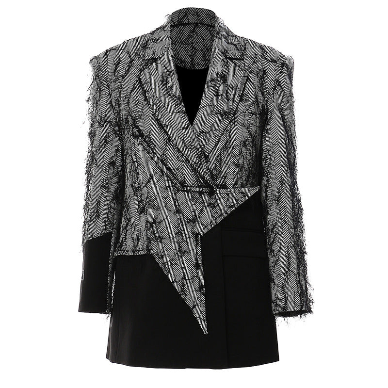 asymmetric layered blazer with textured mesh overlay – OBSCURA