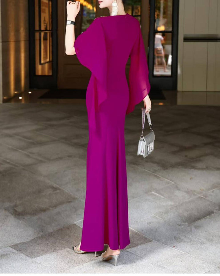 cape-draped mermaid dress with jeweled appliqué – VIOLA