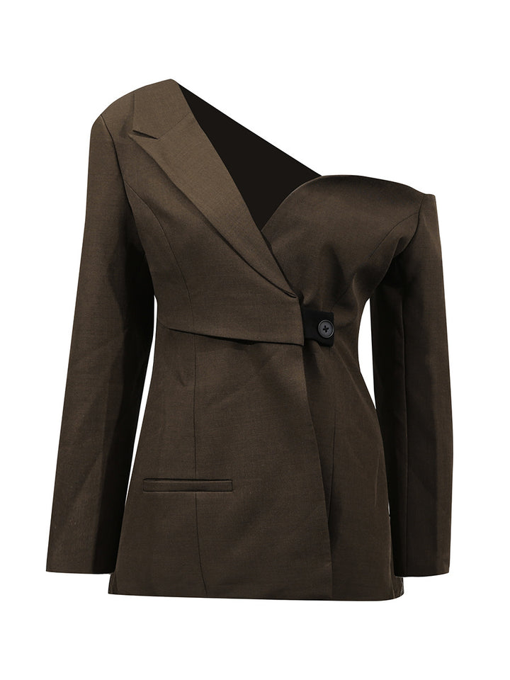 asymmetric off-shoulder tailored blazer – RHEA