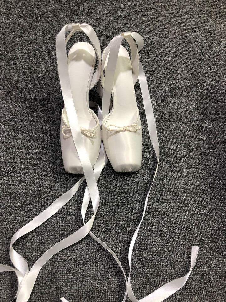 satin platform heels with ribbon ankle ties – BELLE