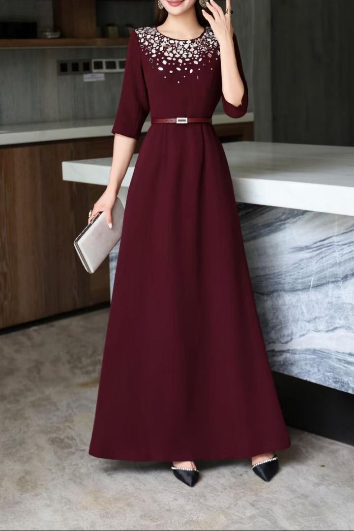 maxi evening dress with embellished neckline – AURORA