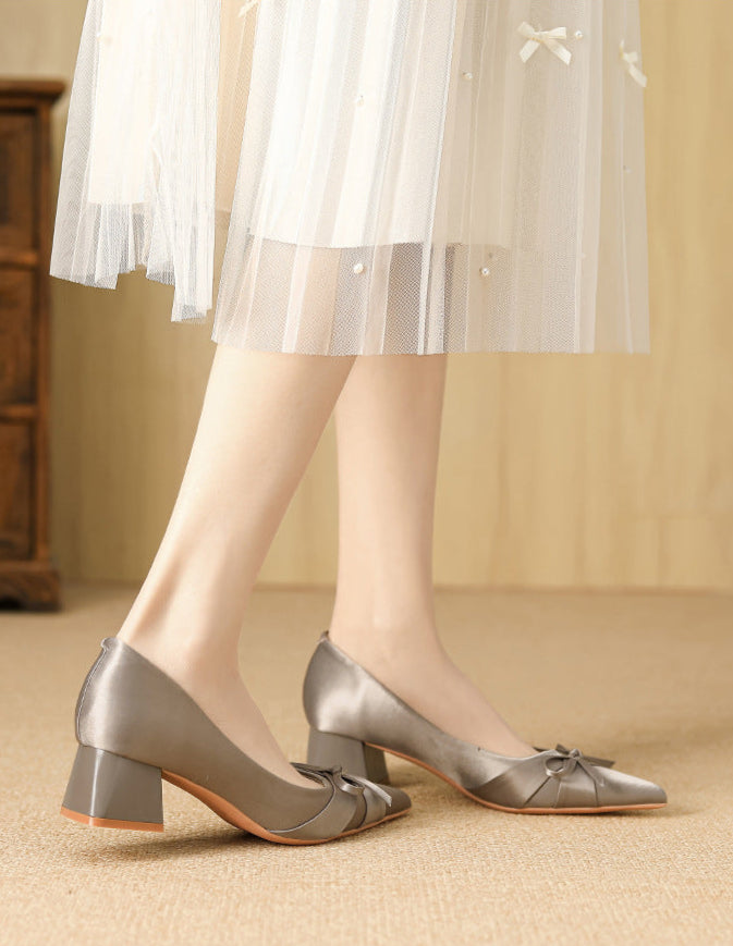 حذاء بكعب سميك مع تفاصيل فيونكة ساتان – سيريناوتو