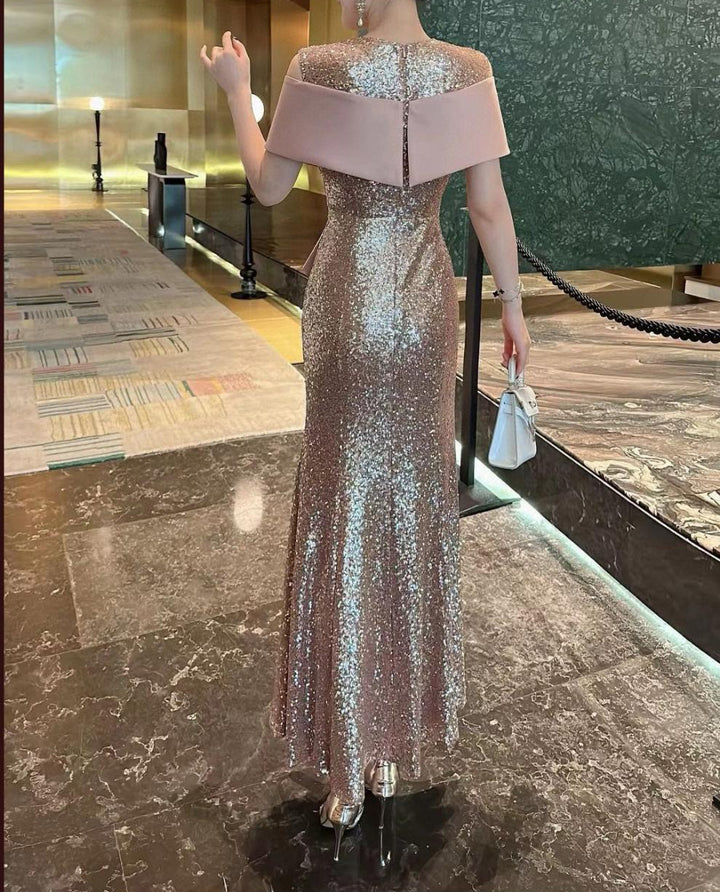 sequin mermaid dress with satin cross-wrap bodice – VIOLETTA