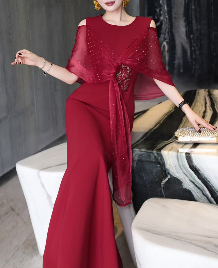 cold-shoulder flare gown with embellished wrap – ROSABELLA