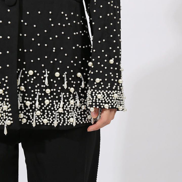 Embellished Tailored Blazer with Beaded Hem – PEARL