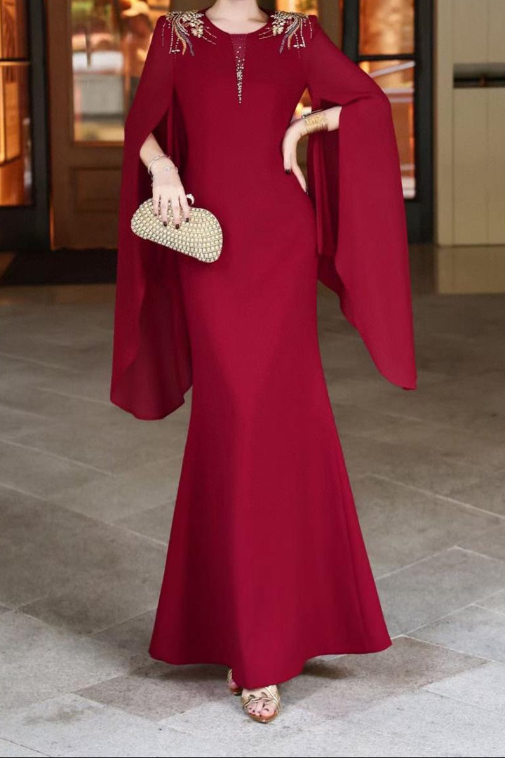 cape-sleeve mermaid dress with embellished shoulders – ROSABELLE