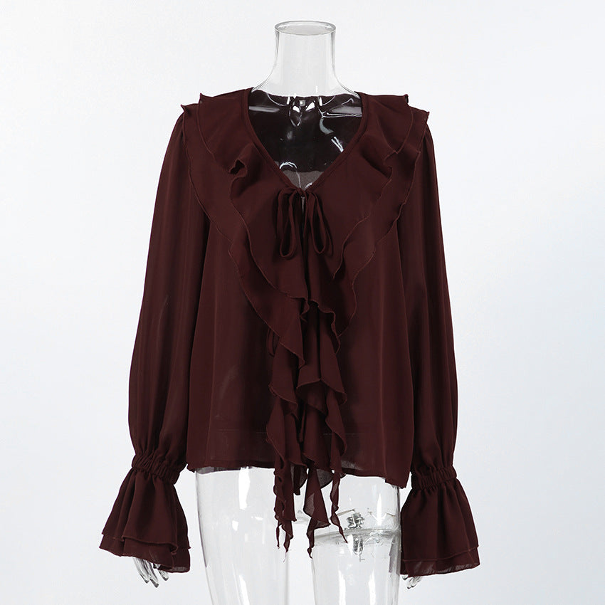ruffled V-neck chiffon blouse with cascading layers – JULIETTE