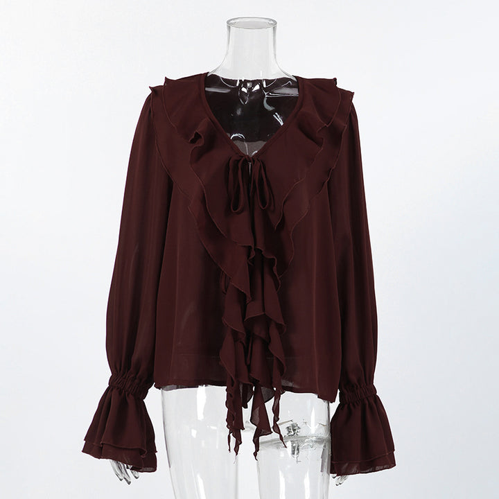 ruffled V-neck chiffon blouse with cascading layers – JULIETTE