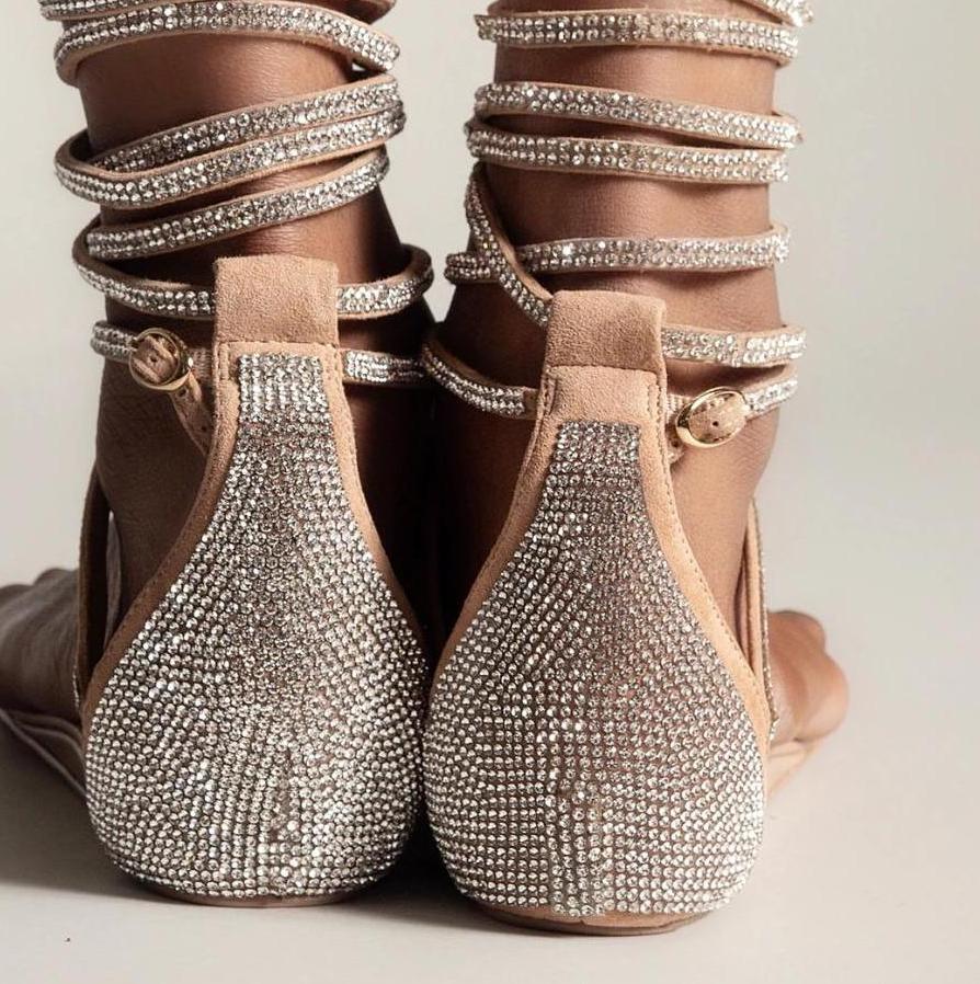 rhinestone wrap flat sandals with ankle ties – ZUROLTA