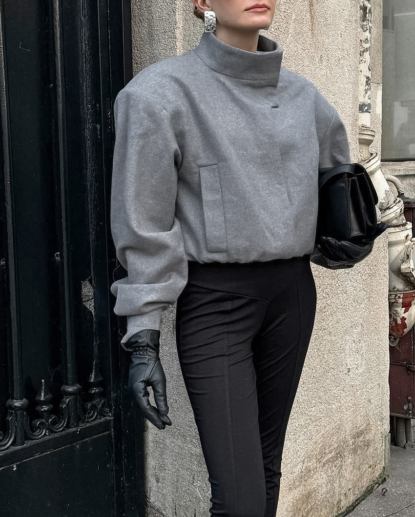 high-neck sculpted top with tailored slit skirt – MARISE