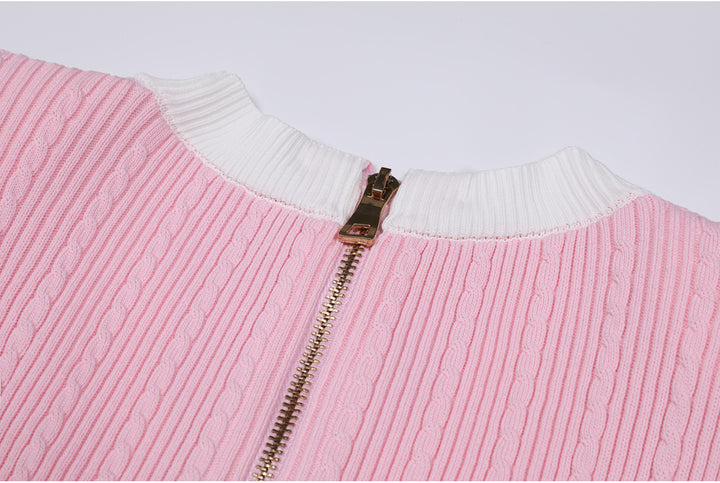 short-sleeve contrast trim dress with gold buttons – CELINERDI