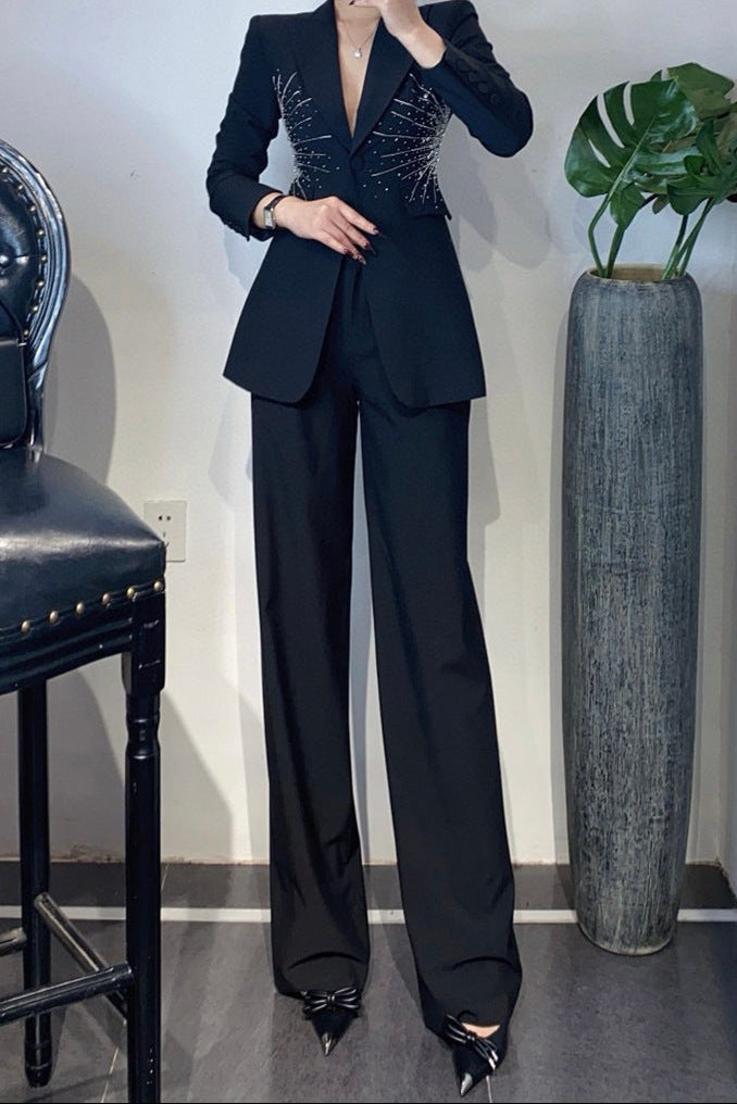 embellished tailored blazer with wide-leg trousers – ASTRID