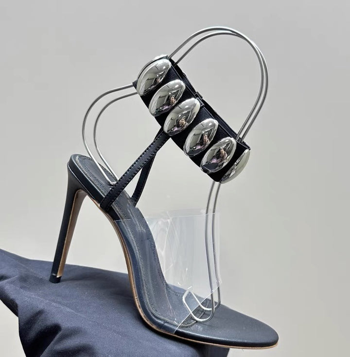 plexi-strap heels with metallic cuff – NOIR