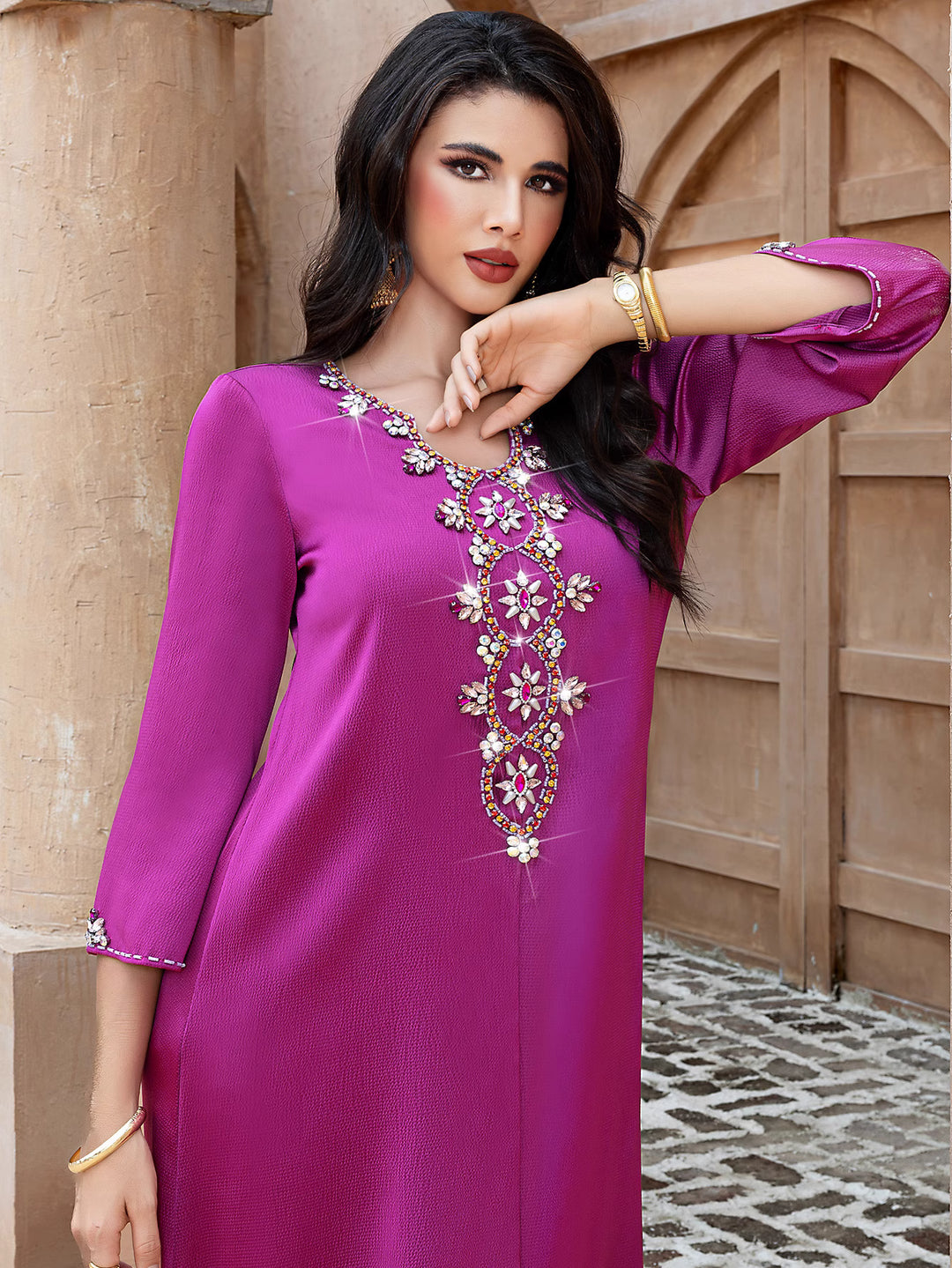 embellished A-line dress with flared sleeves - DALIXA