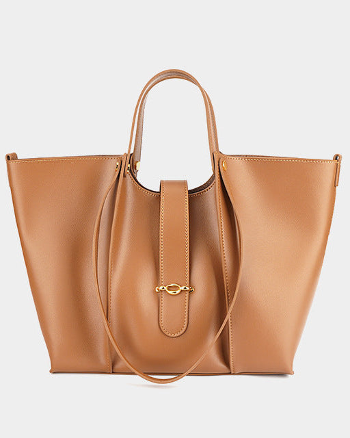 编织藤条手提包，配有双层皮革手柄 – LÉONIE 