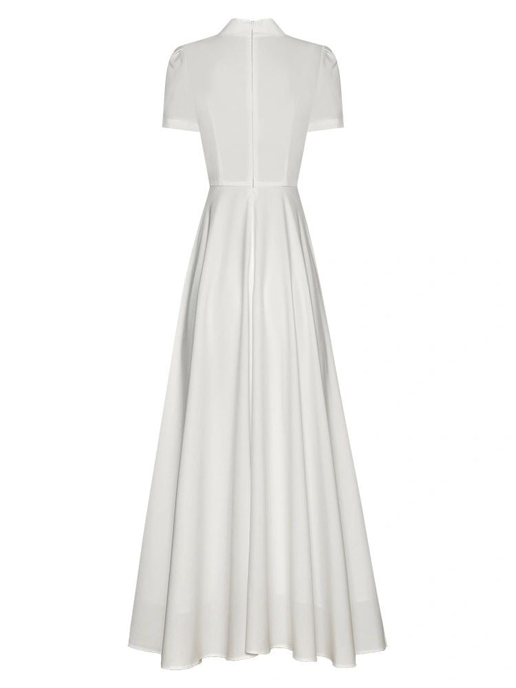 short-sleeve A-line dress with bamboo embroidery - LIAN